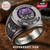 Ozzy Osbourne silver championship ring with purple enamel, bat motifs, rhinestones, and Prince of Darkness engraving.!