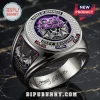 Ozzy Osbourne Prince of Darkness silver championship-style ring with purple enamel, bat iconography, and etched signature.!
