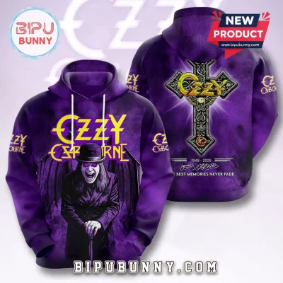 Ozzy Osbourne Tribute 1948-2025 Purple Cross Hoodie
