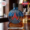 Paris Saint-Germain branded glass liquor decanter with UEFA Champions League 2025/2026 emblem and blue tint finish.!