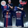 Navy blue PSG soccer jersey featuring number 26, Back 2 Back text, and Qatar Airways branding on a dark background.!