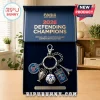 Paris Saint-Germain 2026 commemorative keychain set with club logo, trophy, ball, and Eiffel Tower charms in a navy gift box.!