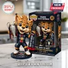PSG lynx mascot collectible figure holding a silver trophy, wearing a team jersey and scarf in a branded display box.!