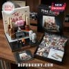 Pink Floyd 60th anniversary building block set featuring The Wall, a floating pink pig, prism, and two minifigures.!