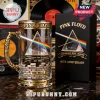 Pink Floyd glass beer mug with Prism logo, The Wall brick detail, and gold anniversary trim next to black display box.!