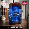 Pink Floyd Dark Side of the Moon resin lamp with prism, guitar, and silhouettes on a wooden desk with books.!