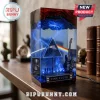 Pink Floyd Dark Side of the Moon resin desk lamp with light-up prism, guitar, and band silhouettes in blue swirling resin.!