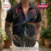 Pink Floyd button-down short-sleeve shirt featuring Dark Side of the Moon prism artwork, roses, and a cow graphic.!