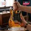 Guitar-shaped amber glass decanter featuring Pink Floyd Dark Side of the Moon prism graphics and signatures on black pickguard.!