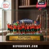 Portugal UEFA Nations League 2025 winners figurine in a glass display case with red and green team uniforms.!