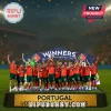 Portugal national football team holding the UEFA Nations League trophy on a podium with a Winners backdrop.!