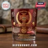 Red glass whiskey tumbler featuring gold etched Portugal soccer crest, World Cup 2026 text, and stadium illustration.!