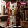 Kappa Alpha Psi fraternity t-shirt with crimson and white fabric featuring a gold crest, ornate scrollwork, and text.!