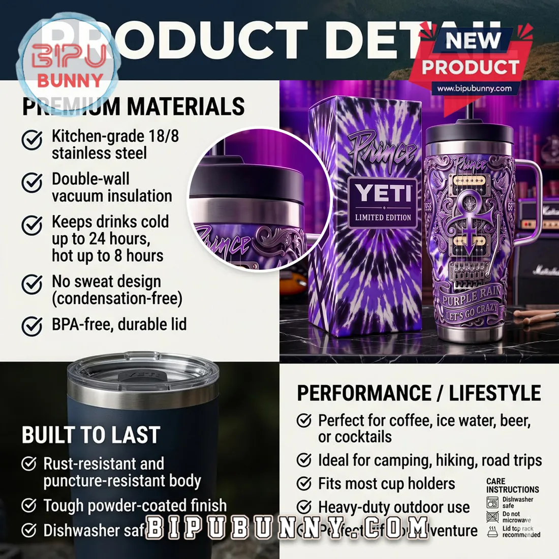 Prince x Yeti Purple Rain Embossed Stainless Steel 40oz Tumbler Prince x Yeti Purple Rain Embossed Stainless Steel 40oz Tumbler