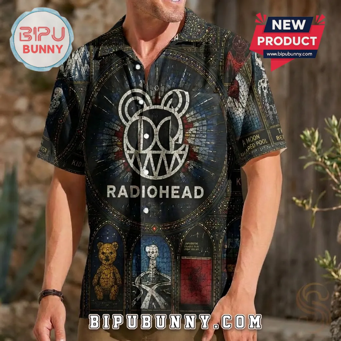 Radiohead Bear Logo Stained Glass Hawaiian Shirt Radiohead Bear Logo Stained Glass Hawaiian Shirt