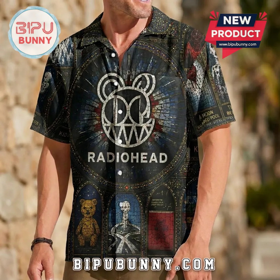 Radiohead Bear Logo Stained Glass Hawaiian Shirt Radiohead Bear Logo Stained Glass Hawaiian Shirt