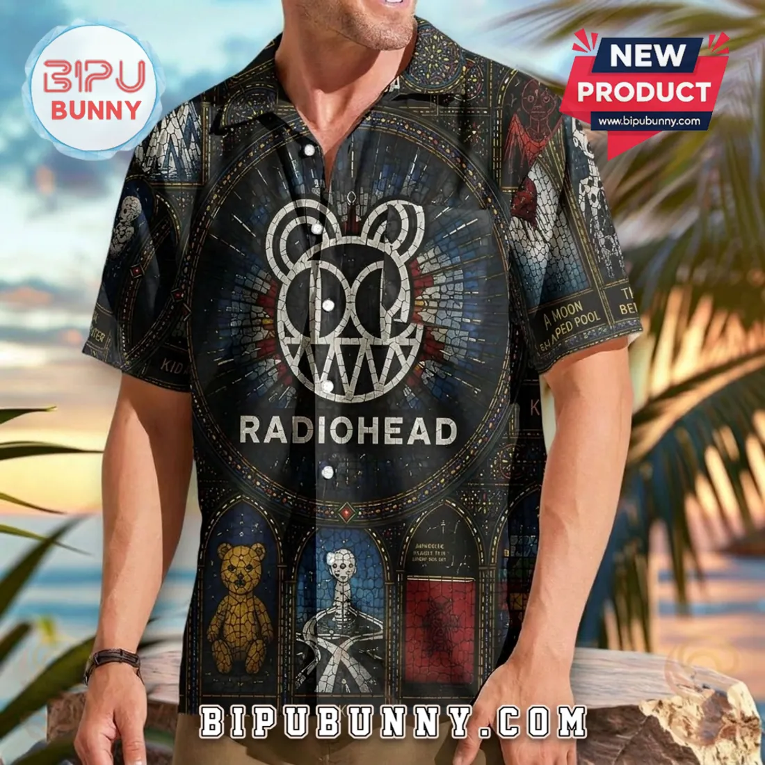 Radiohead Bear Logo Stained Glass Hawaiian Shirt Radiohead Bear Logo Stained Glass Hawaiian Shirt