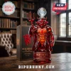 Red devil character glass bottle with trident, soccer ball stopper, and Red Devil 1878-2026 packaging on wooden table.!