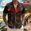 Red Hot Chili Peppers button-down shirt with stained glass band member graphics, red asterisk logo, and chili pepper art.!