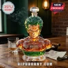 Roronoa Zoro One Piece faceted crystal whiskey decanter with 1997-2027 30th Anniversary text on a wooden bar table.!