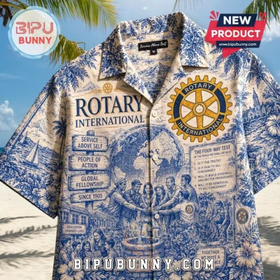 Rotary International Blue Toile De Jouy Hawaiian Shirt