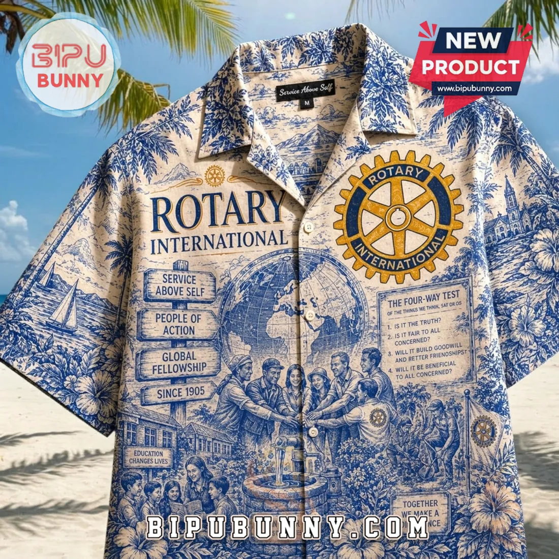 Rotary International Blue Toile De Jouy Hawaiian Shirt Rotary International Blue Toile De Jouy Hawaiian Shirt