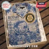 Rotary International blue and cream patterned button-down shirt featuring a globe, people, and Four-Way Test text.!