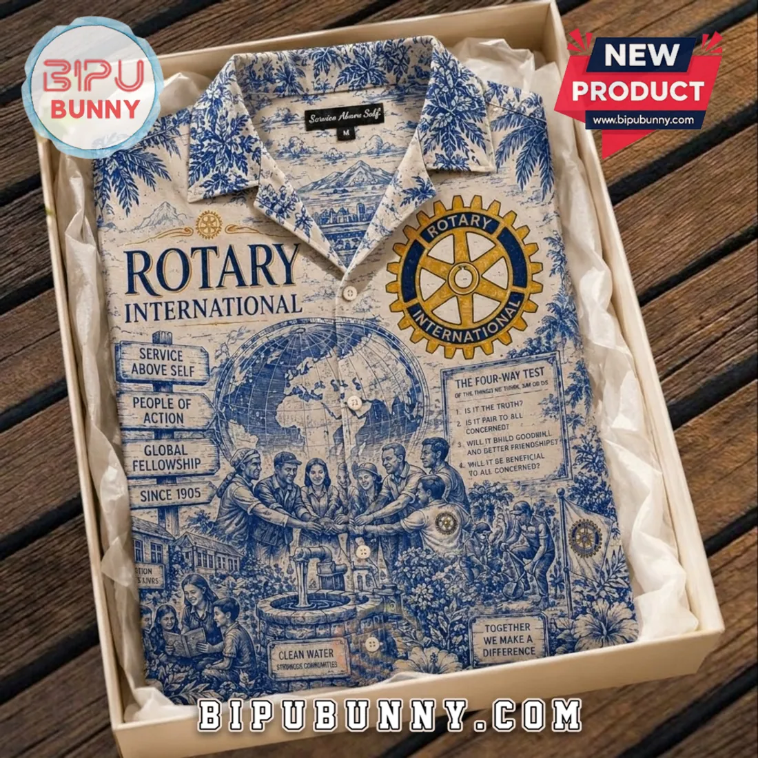 Rotary International Blue Toile De Jouy Hawaiian Shirt Rotary International Blue Toile De Jouy Hawaiian Shirt