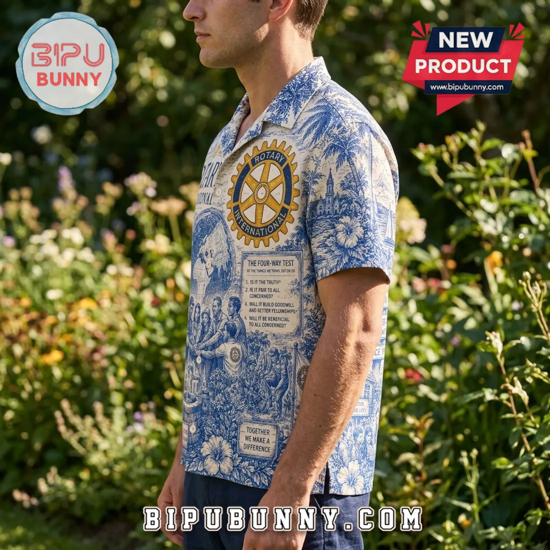Rotary International Blue Toile De Jouy Hawaiian Shirt Rotary International Blue Toile De Jouy Hawaiian Shirt