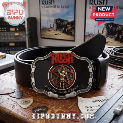 Rush 2112 Temples of Syrinx Embossed Black Leather Belt
