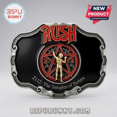 Rush 2112 Temples of Syrinx Embossed Black Leather Belt