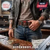 Man wearing leather jacket and brown belt with metal Rush band Starman buckle in recording studio with guitar picks.!