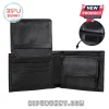 Black bifold wallet with pebble grain texture, vertical card slots, and a Velcro closure flap.!