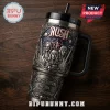 Rush band 58th anniversary stainless steel travel tumbler with 3D embossed portraits, musical instruments, and star motifs.!