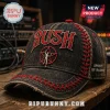 Rush band baseball cap in distressed black denim with red embroidery, Starman logo, and Spirit of Radio side text.!