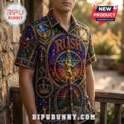 Rush Stained Glass Motif Hawaiian Shirt
