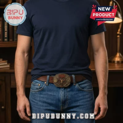 Rush Starman 1968 Embossed Metal Buckle Black Genuine Leather Belt