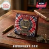 Rush band bi-fold wallet with red, white, and blue tie-dye pattern featuring a metallic guitar and Spirit of Radio logo.!
