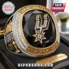 San Antonio Spurs championship ring with black stone, gold accents, diamond-encrusted team logo, and western conference text.!