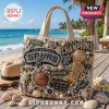 San Antonio Spurs canvas tote bag embellished with pearls, rhinestones, basketball motifs, and championship trophy patches.!