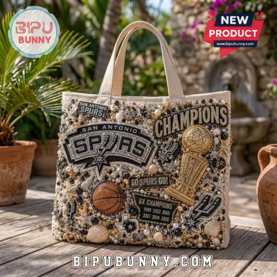 San Antonio Spurs Embellished Rhinestone Championship Beaded Canvas Tote Bag