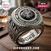 San Antonio Spurs championship-style ring with silver finish, black center stone, crystal halo, and skyline engravings.!
