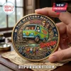Round brass Scooby-Doo commemorative coin featuring the Mystery Machine, the gang, and a haunted house design.!