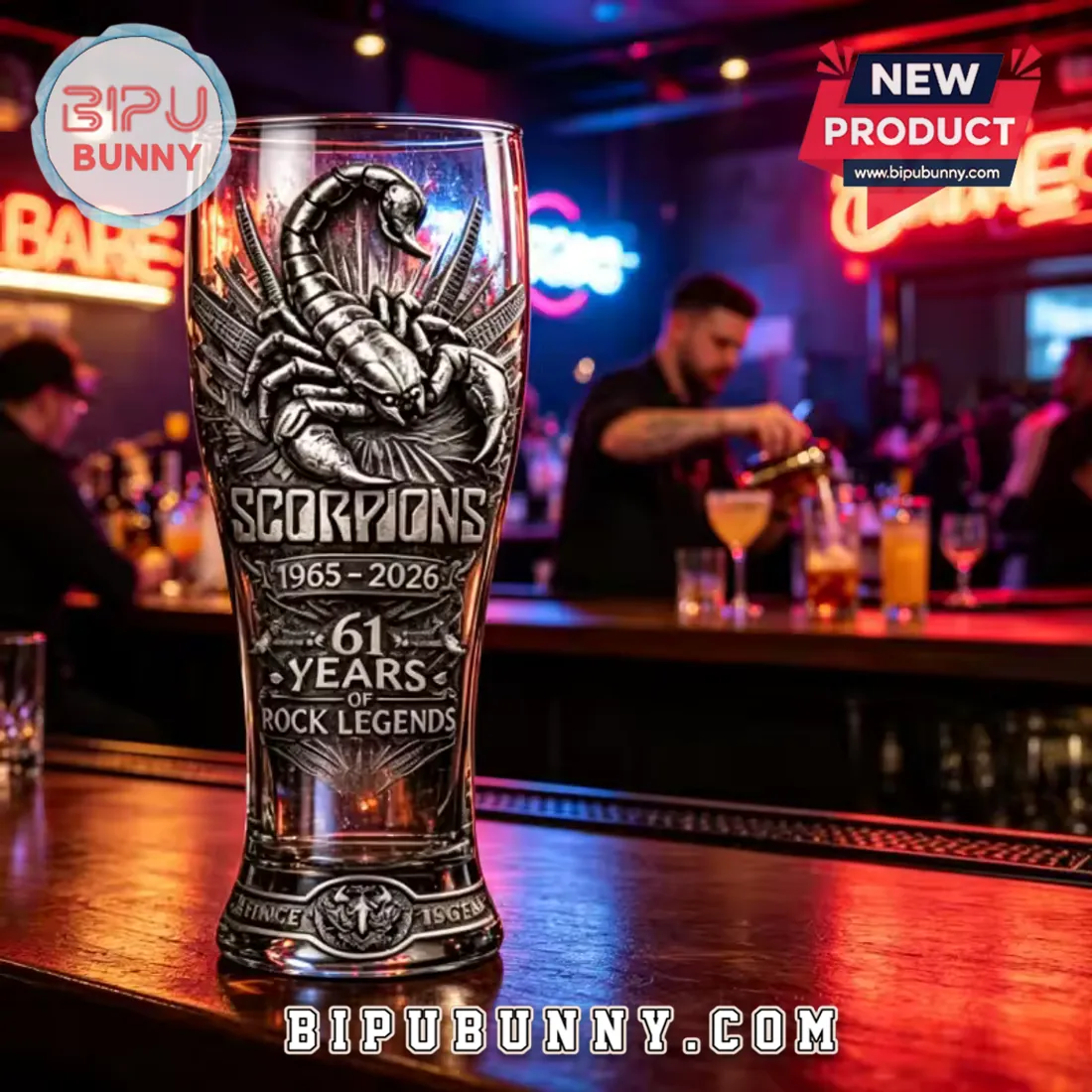 Scorpions Band 61st Anniversary 1965-2026 Collectible Pilsner Beer Glass Scorpions Band 61st Anniversary 1965-2026 Collectible Pilsner Beer Glass