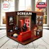 Scream 30th anniversary brick set diorama featuring Ghostface minifigure, red sofa, movie poster, and blood splatter details.!