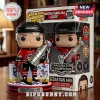 Sebastian Aho vinyl figure in red hockey jersey holding a silver trophy on a branded display base with product box.!