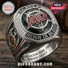Slayer metal band silver ring featuring red logo, black stone, Seasons in the Abyss, Reign in Blood text, and inner engraving.!