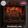 Slayer wall-mounted 3D shadow box with band members on stage, flame background, skull accents, and South of Heaven text.!