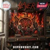 Slayer band wall display featuring miniature figures performing South of Heaven, with flames and metallic key hooks below.!
