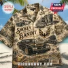 Smokey and the Bandit short-sleeve button-down shirt featuring black Trans Am, CB radio, and sheriff car on cream fabric.!